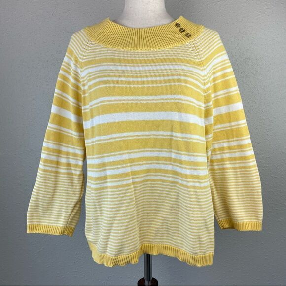 Sag Harbor Yellow and White Striped Sweater Size XL EUC - Picture 1 of 7